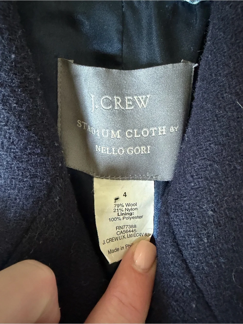 ⚓ J.Crew Stadium Cloth Nello Gori Navy Pea Coat Size 4 ⚓ - Picture 3 of 14